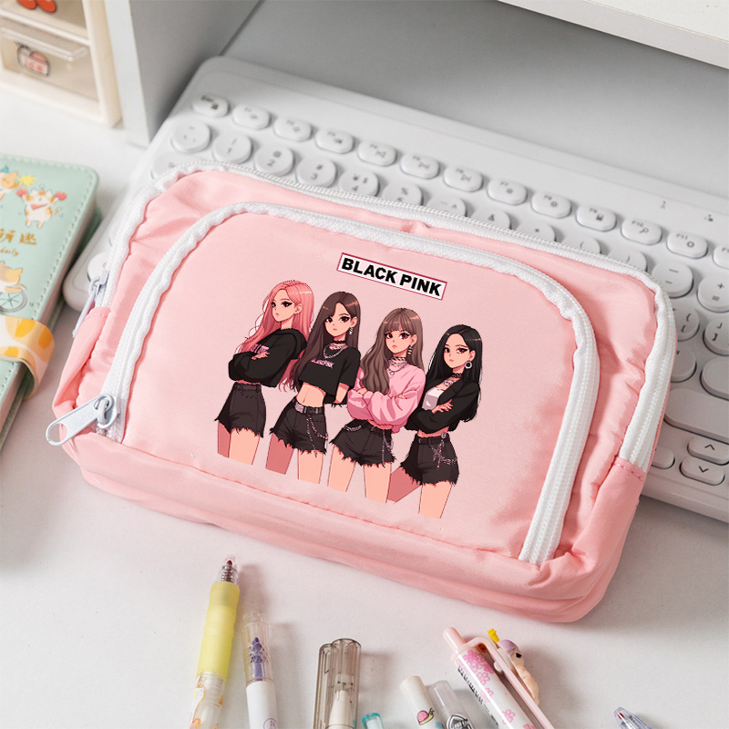 Stationery Supplier - Piórnik płócienny BlackPink o dużej pojemności